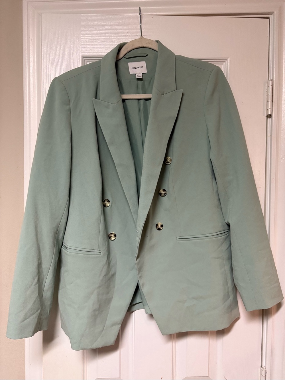 Nine West Mint Sage Green Double Breasted Blazer Jacket Size L